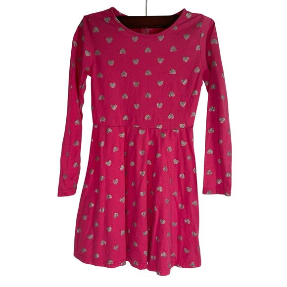 The Children's Place Other - The Children's Place Girls Long Sleeve Dress Pink w/Silver Hearts Size Med 7/8